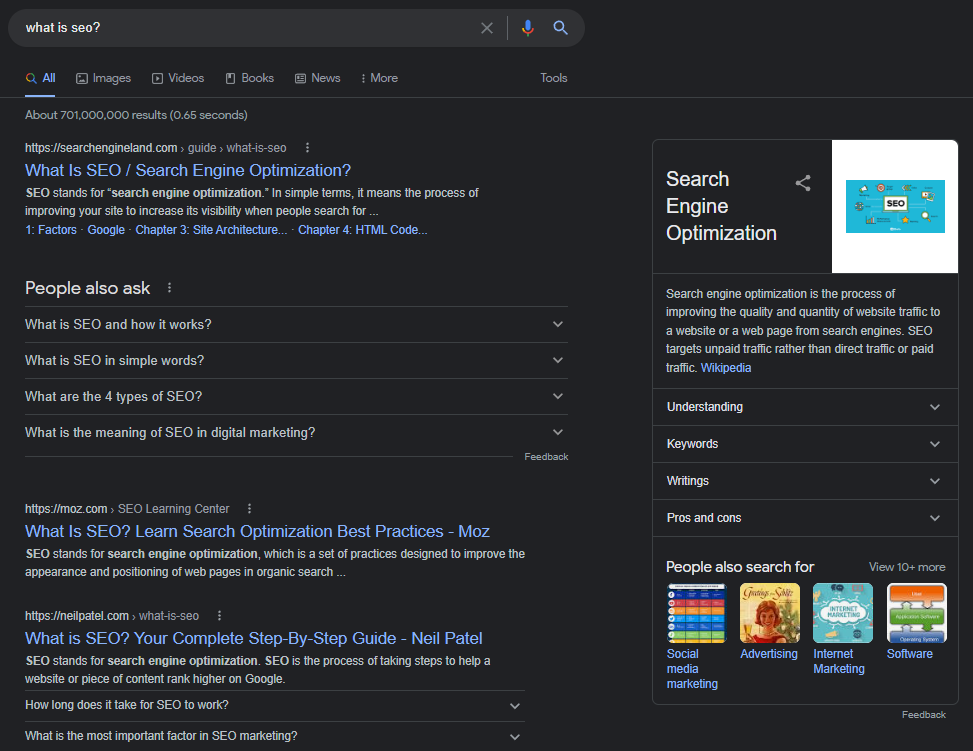 SERP knowledge graph for Search Engine Optimization by Wikipedia