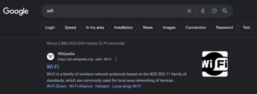 serp result for "wifi"