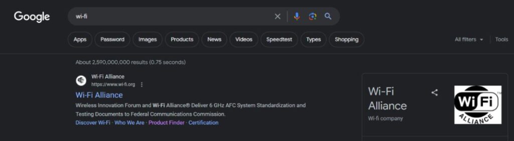 serp result for "wi-fi" with a hyphen